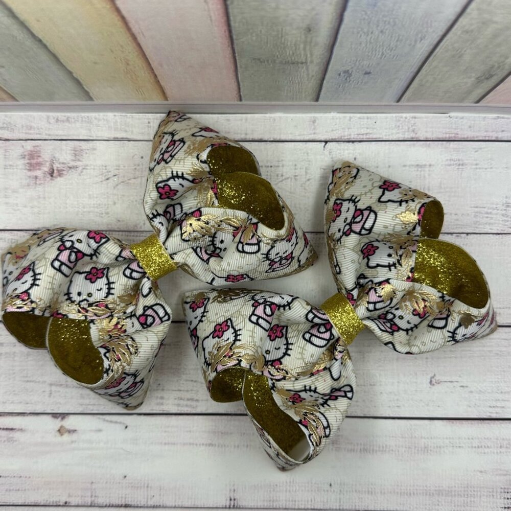 Hello Kitty Gold Glitter Hair Bows SET